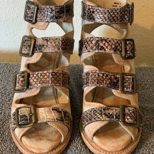 Freebird by Steven Quail Leather Ankle Buckle Strap Pink Multi Tan Size 7